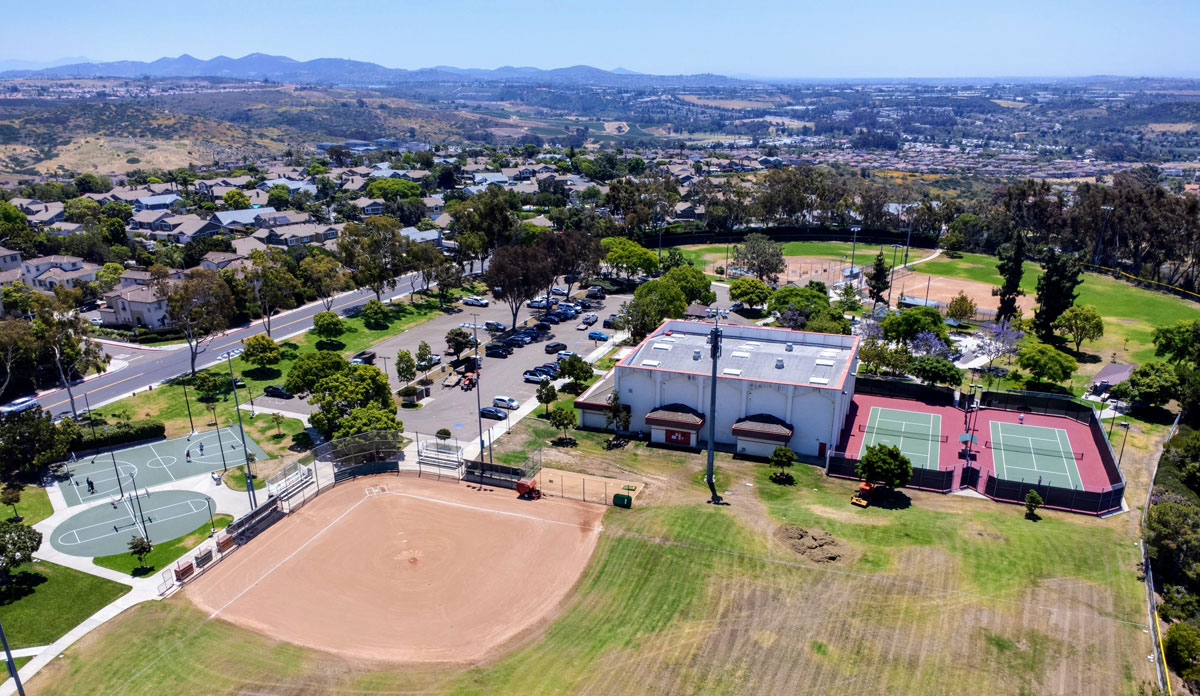 Aerial view of the 21-acre Calavera Hills Community Park and Center
